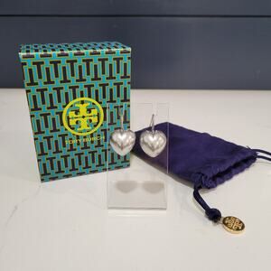 Tory Burch Heart Locket Earrings In Antique Pewter